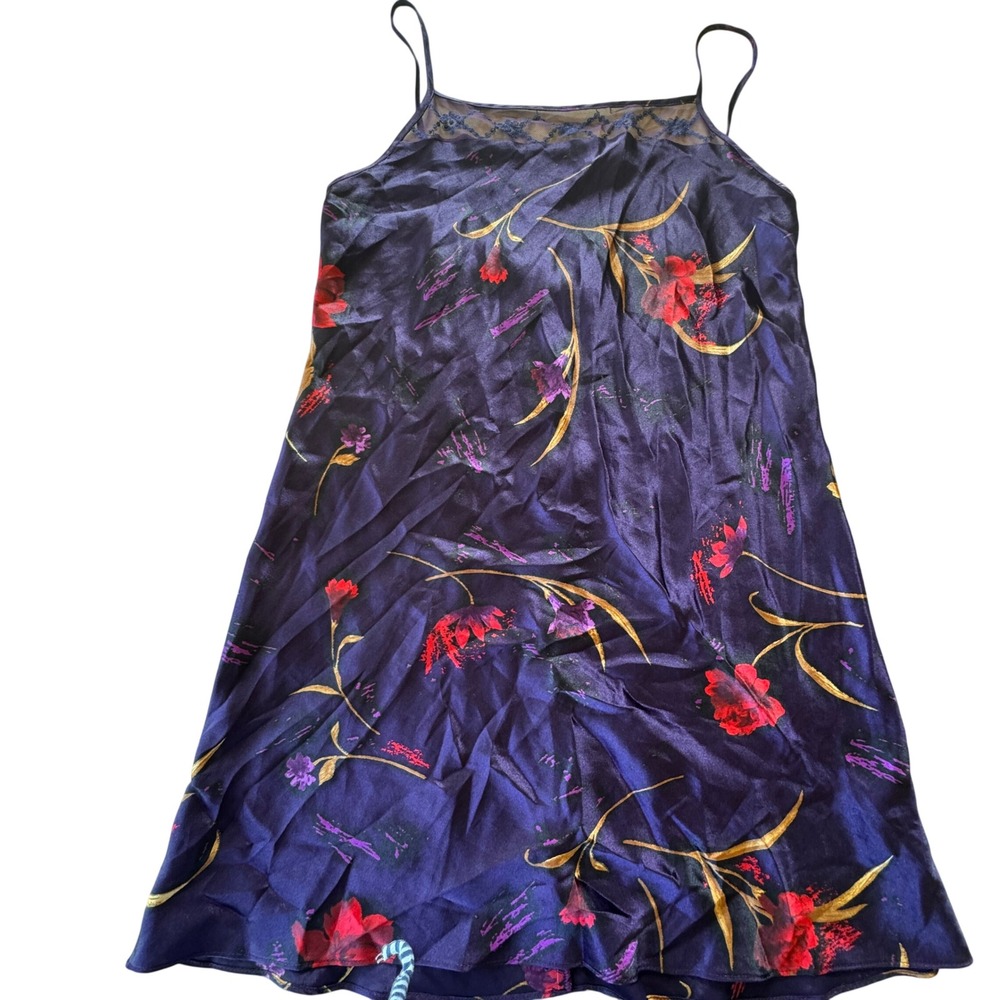 VTG Delicates Floral Slip Dress Small Purple Satin Lace Grunge Indie Festival